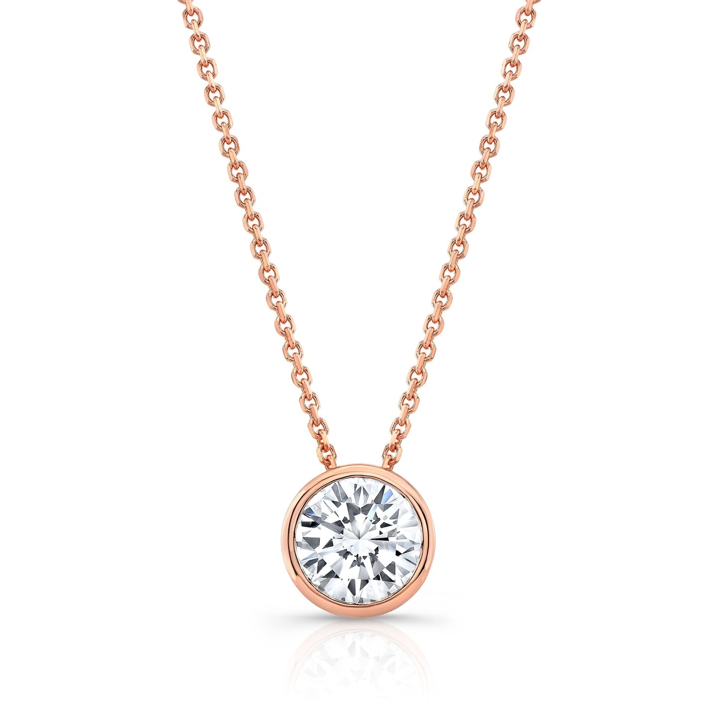 Round (full Cut) Diamond Solitaire Pendant In A 14k Rose Gold Bezel Slide Setting, 0.25ct. T.w. (hi, Si1-si2)