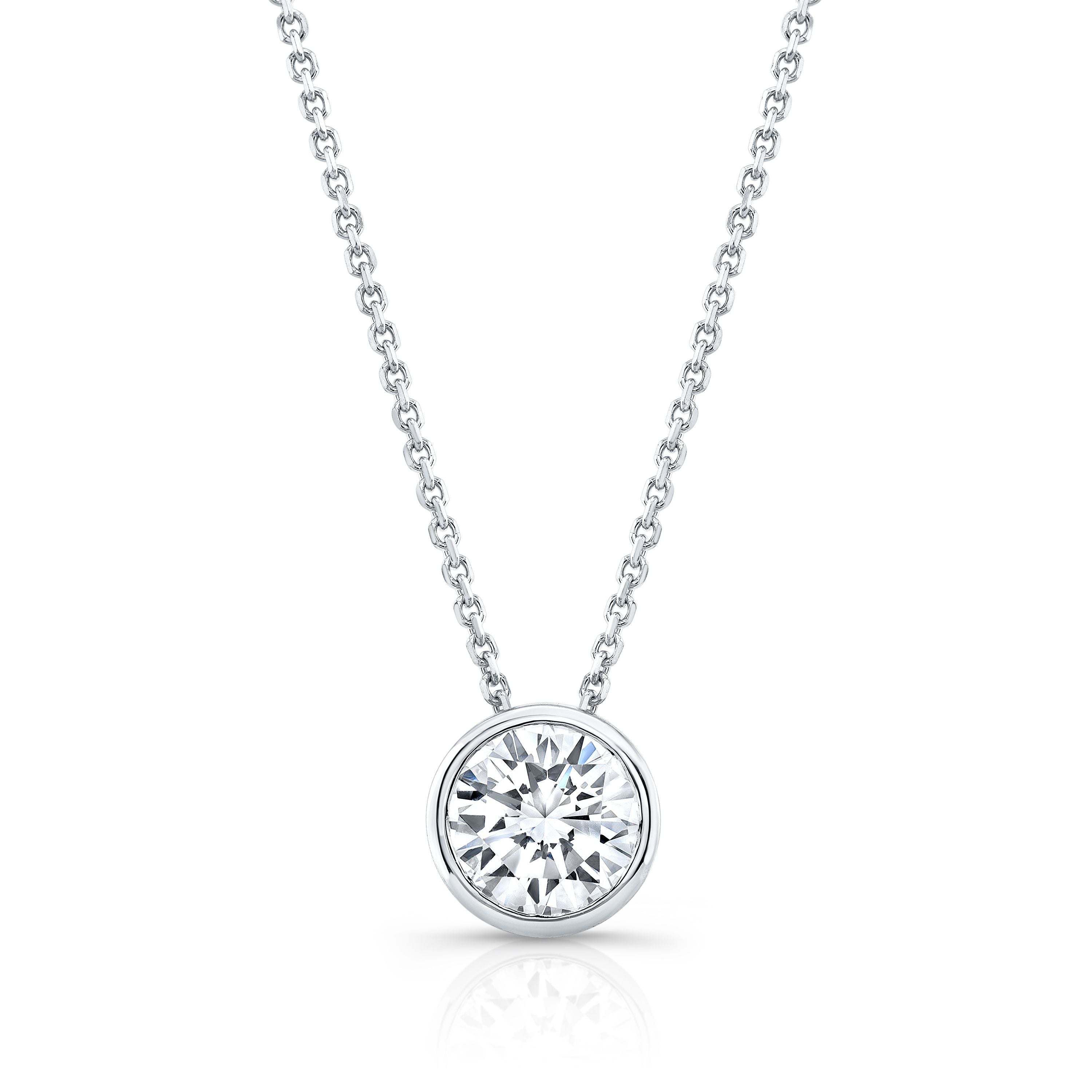 จี้เพชรเดี่ยวเจียระไนทรงกลมจากห้องแล็บ น้ำหนัก 1/2 กะรัต | ทองคำขาว 14K | ขอบตัวเรือนแบบ Slide