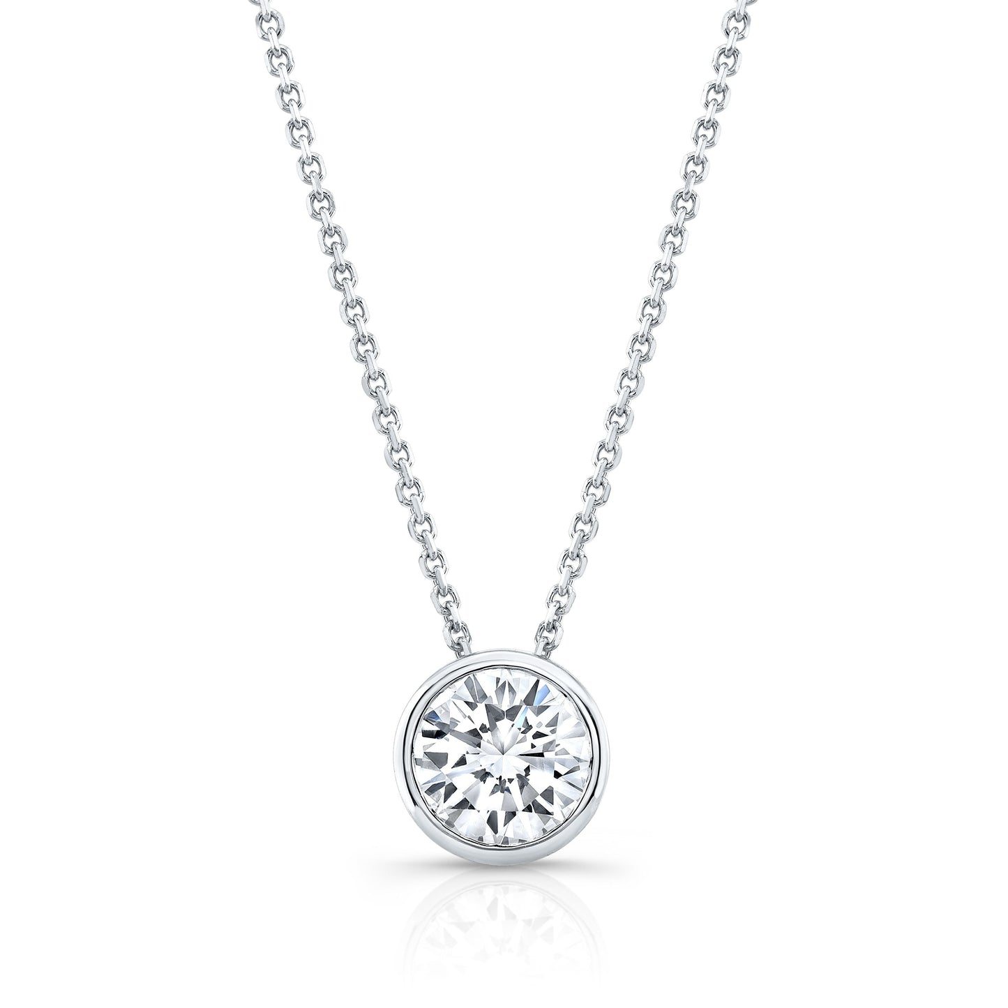 จี้เพชร Lab Grown ทรงกลม Solitaire, 3/4 กะรัต | ทองคำขาว 14K | ตัวเรือน Bezel แบบสไลด์