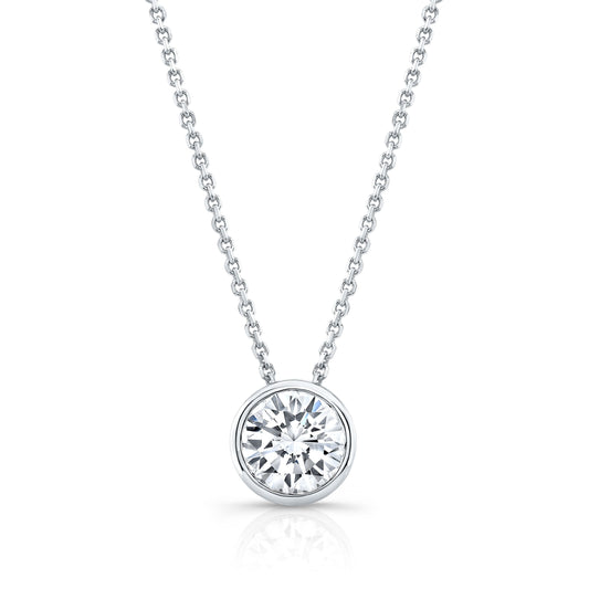Round (full Cut) Diamond Solitaire Pendant In A 14k White Gold Bezel Slide Setting, 0.75ct. T.w. (hi, Si1-si2)