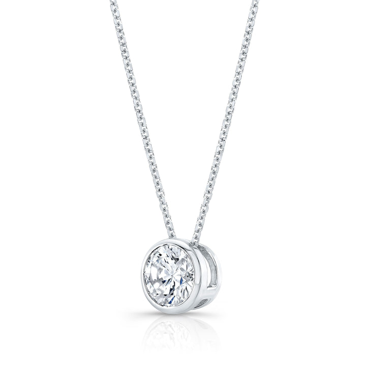 Round (full Cut) Diamond Solitaire Pendant In A 14k White Gold Bezel Slide Setting, 0.75ct. T.w. (hi, Si1-si2)