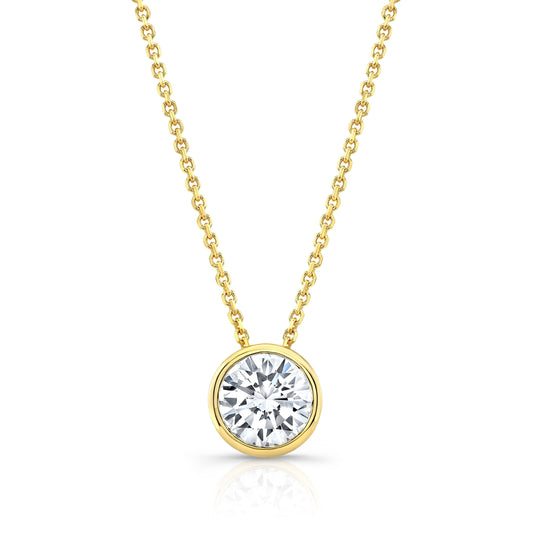 จี้เพชรเดี่ยวเจียระไนทรงกลมที่สร้างจากห้องแล็บ, 7/8 กะรัต | ทองคำ 14K | ห่วงร้อยแบบ Bezel
