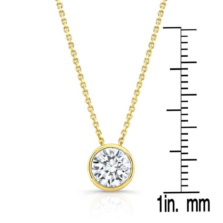 จี้เพชรเดี่ยวทรงกลมที่สร้างจากห้องแล็บ, 1 กะรัต | ทองคำขาว 14K | แบบฝังล้อมสไลด์