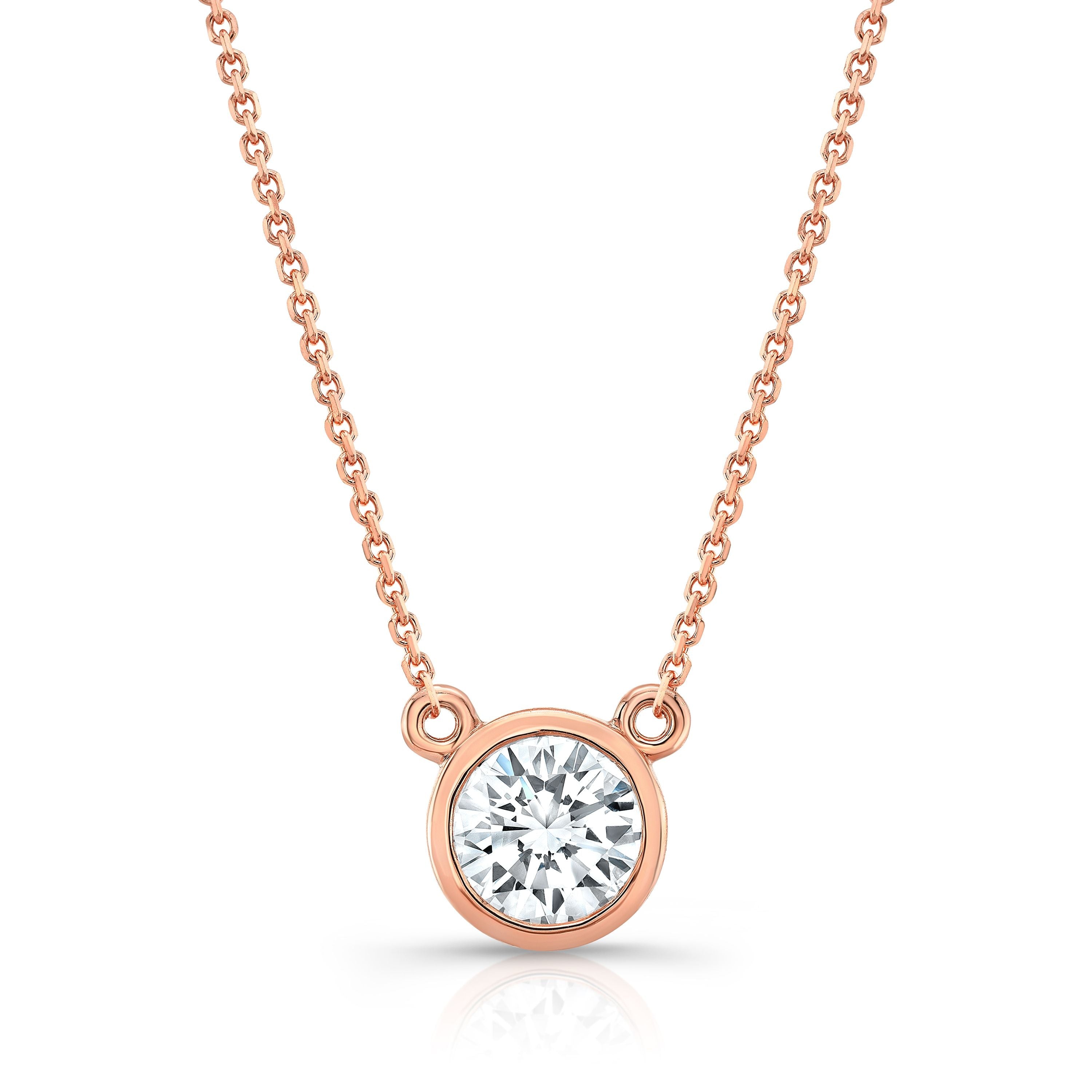 จี้เพชร Lab Grown ทรงกลม Solitaire ขนาด 1/2 กะรัต | โรสโกลด์ 14K | ฝังแบบ Bezel