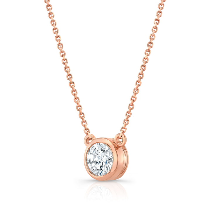 Round (full Cut) Diamond Solitaire Pendant In A 14k Rose Gold Bezel Centered Setting, 1ct. T.w. (hi, Si1-si2)