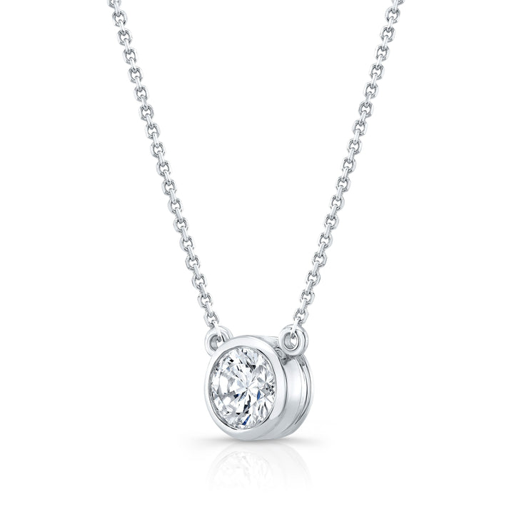 Round (full Cut) Diamond Solitaire Pendant In A 14k White Gold Bezel Centered Setting, 0.25ct. T.w. (hi, Si1-si2)