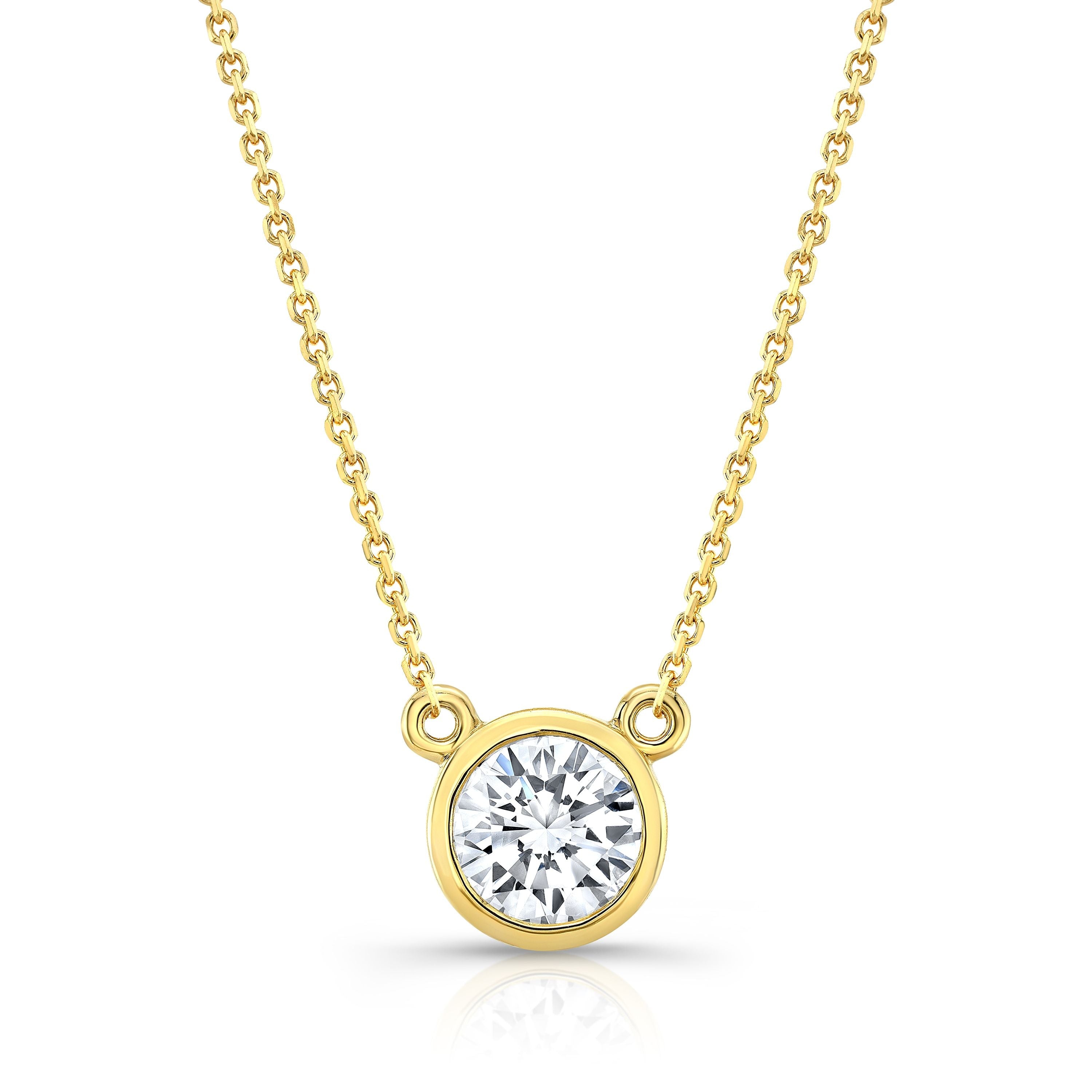จี้เพชรเดี่ยวเจียระไนทรงกลมที่ปลูกในห้องแล็บ, 1/4 กะรัต | ทองคำ 14K | หุ้มเพชร