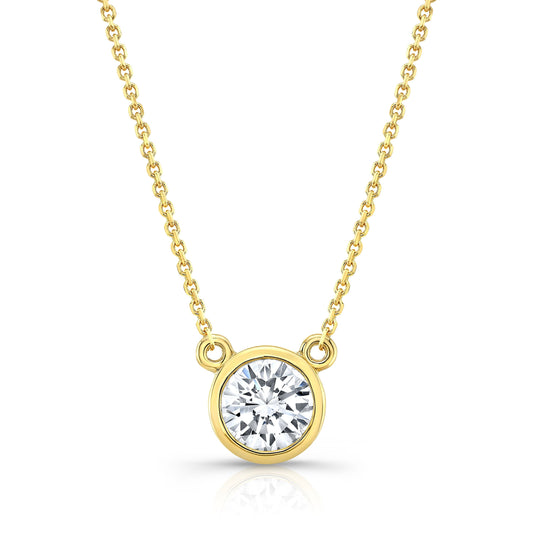 จี้เพชรเดี่ยวทรงกลมที่สร้างในห้องปฏิบัติการ, 1/2 กะรัต | ทอง 14K | หุ้มขอบ
