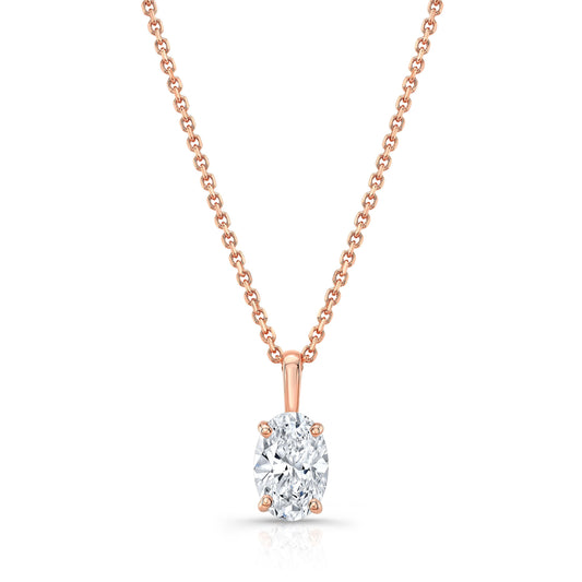 จี้เพชรทรงไข่ Lab Grown Solitaire, 2 กะรัต | ทองคำสีกุหลาบ 14K | ลายเฟลอร์เดอลีส์