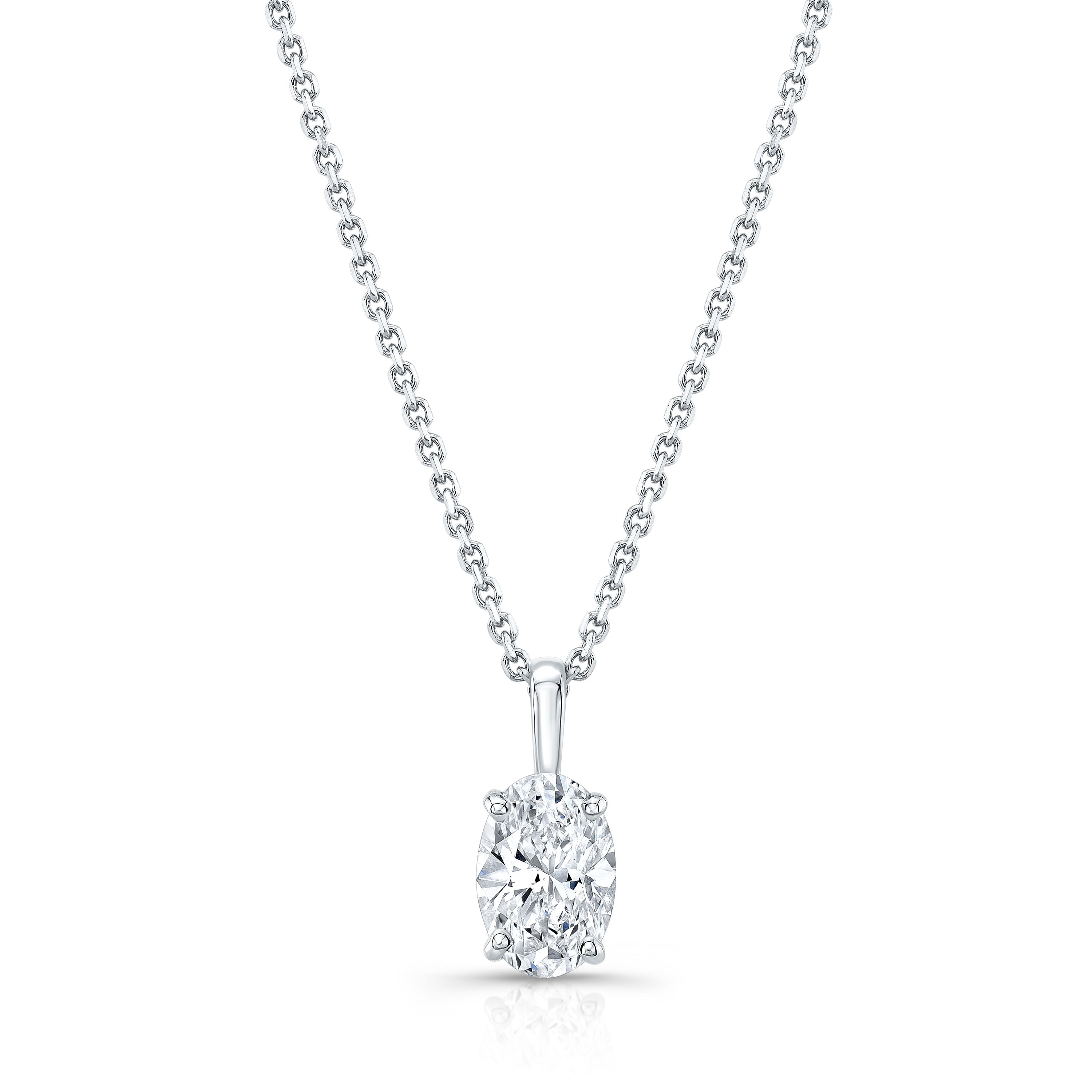 Oval Diamond Solitaire Pendant In A 14k White Gold Fleur De Lis Setting, 1.25ct. T.w. (hi, Si1-si2)