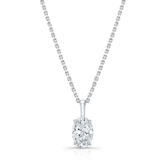 Oval Diamond Solitaire Pendant In A 14k White Gold Fleur De Lis Setting, 0.5ct. T.w. (hi, Si1-si2)