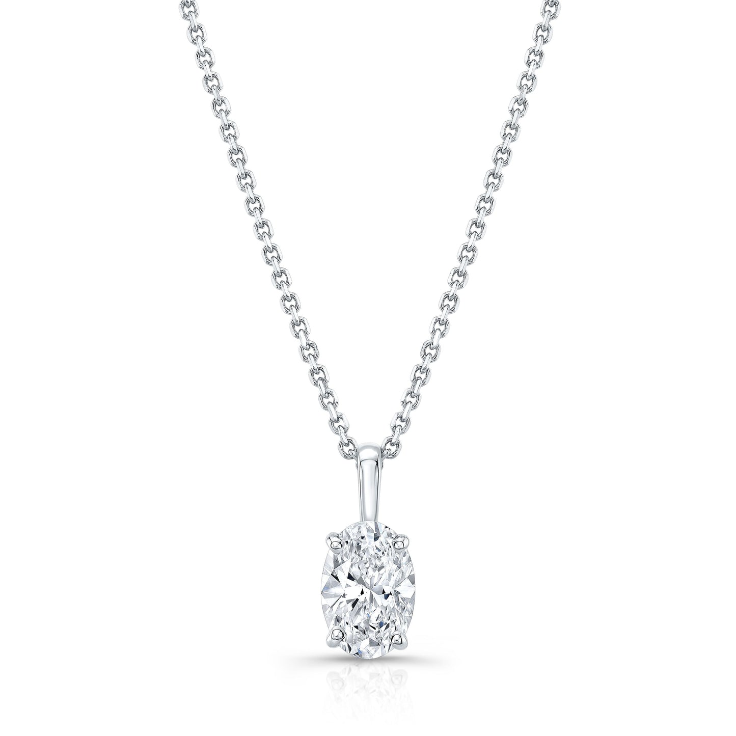 Oval Diamond Solitaire Pendant In A 14k White Gold Fleur De Lis Setting, 3.85ct. T.w. (hi, Si1-si2)