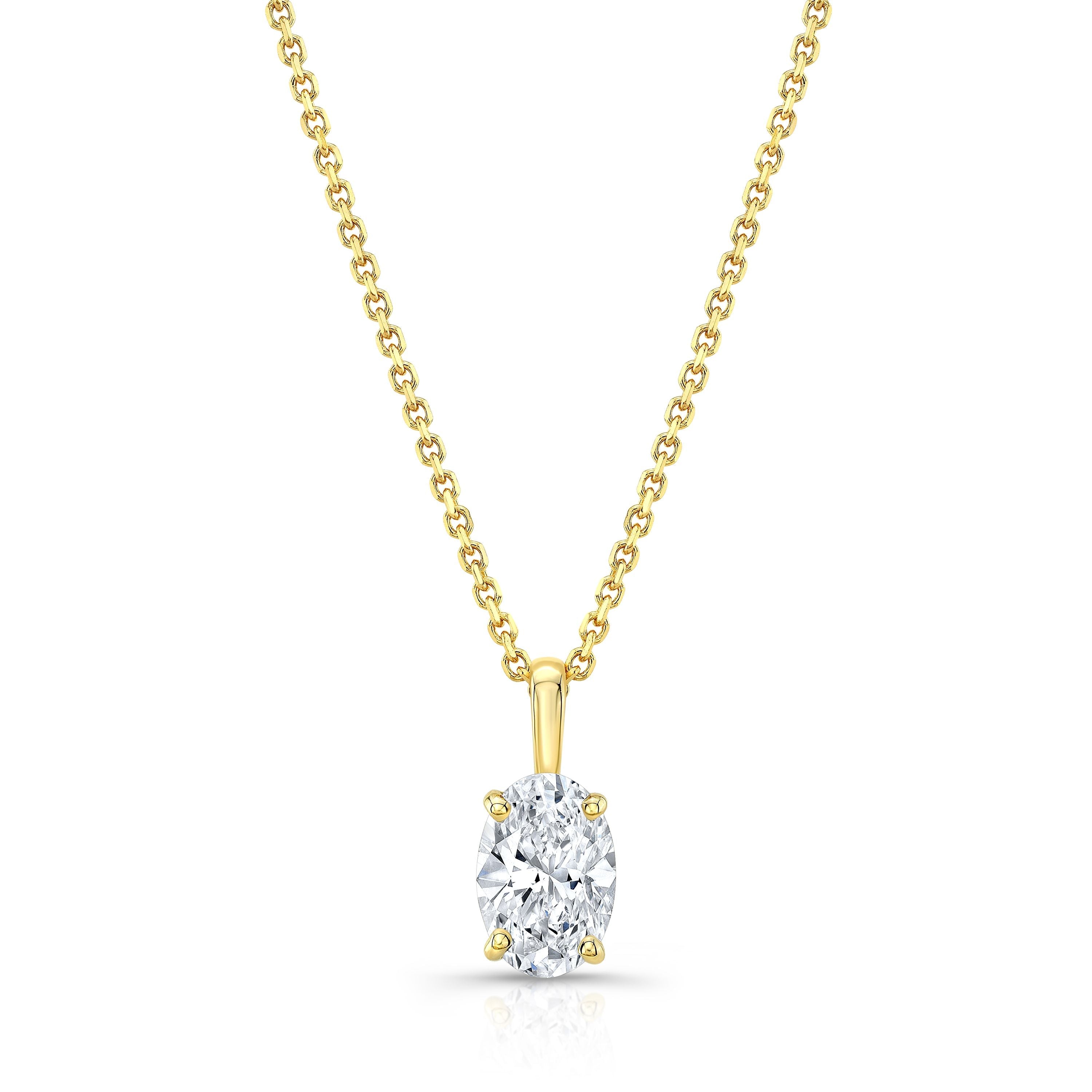 จี้เพชรทรงไข่ Lab Grown ทรง Solitaire, ขนาด 1-1/4 กะรัต | ทองคำ 14K | Fleur De Lis