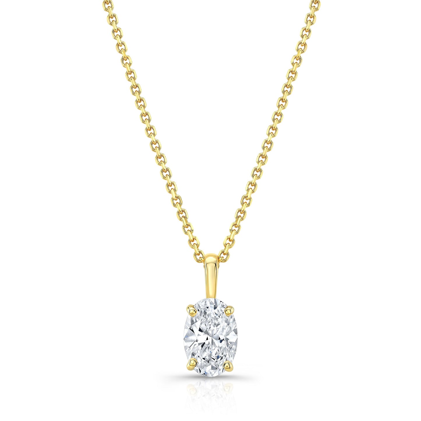 Oval Diamond Solitaire Pendant In A 14k Yellow Gold Fleur De Lis Setting, 0.75ct. T.w. (hi, Vs1-vs2)