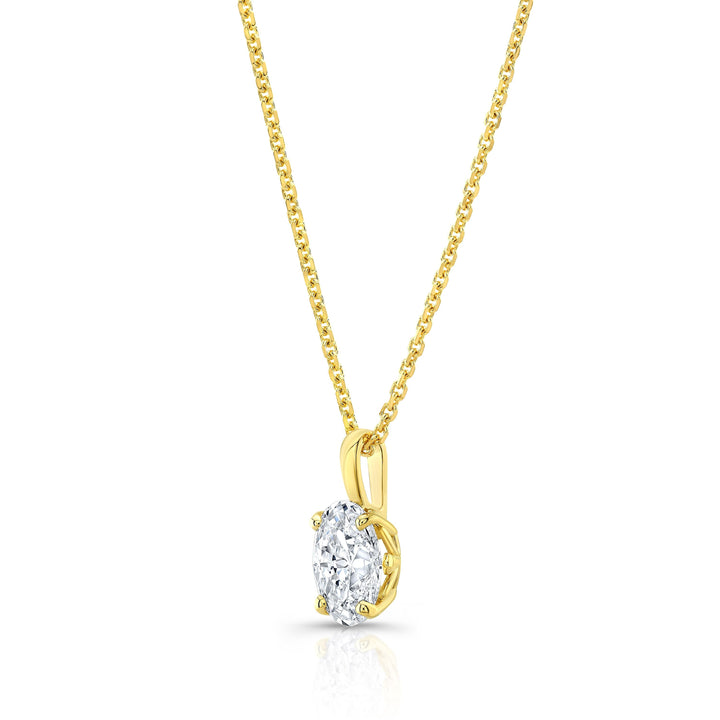 Oval Diamond Solitaire Pendant In A 14k Yellow Gold Fleur De Lis Setting, 1.25ct. T.w. (hi, Si1-si2)