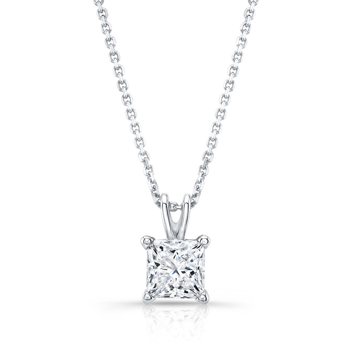 Lab Grown Princess Solitaire Diamond Pendant, 3 ct. – front view | RockHer