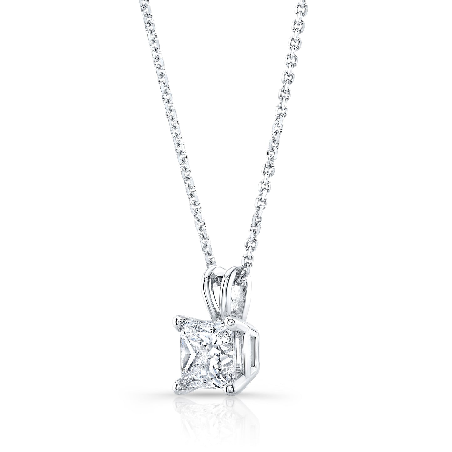 Lab Grown Princess Solitaire Diamond Pendant, 3 ct. – side profile | RockHer