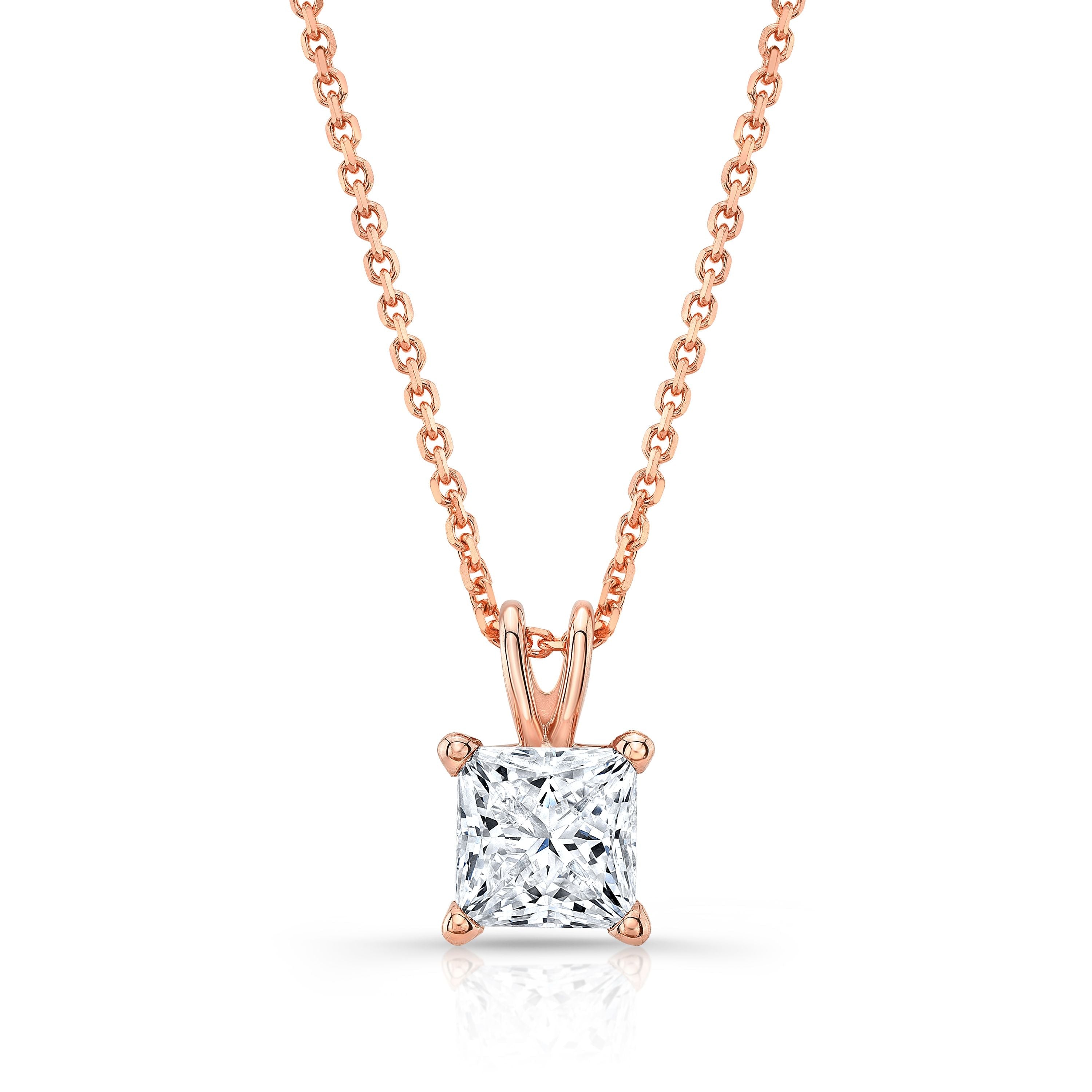 Princess Diamond Solitaire Pendant In A Platinum 4-prong Basket Setting, 0.75ct. T.w. (hi, Si1-si2)