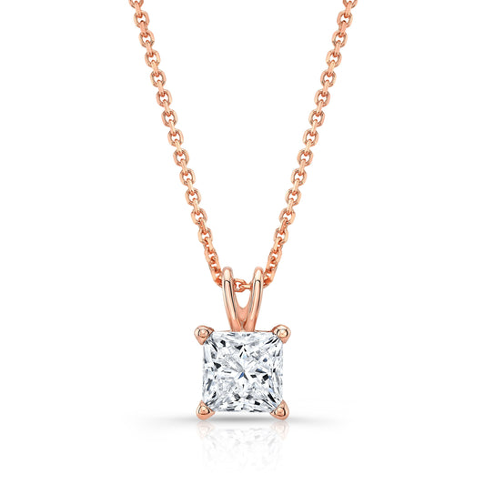 Princess Diamond Solitaire Pendant In A 14k Rose Gold 4-prong Basket Setting, 3.67ct. T.w. (hi, Si1-si2)