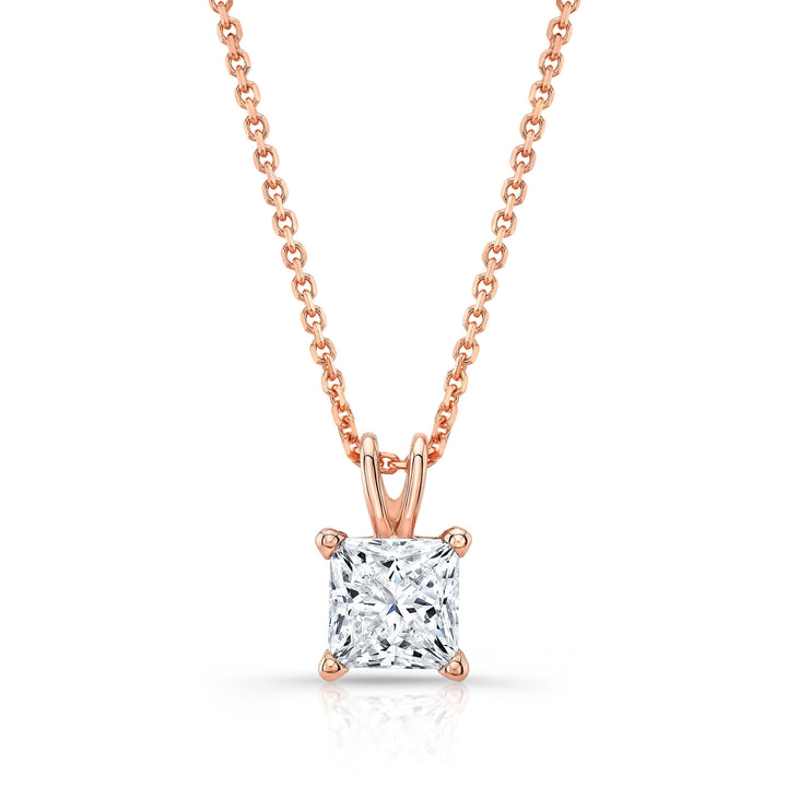 Lab Grown Princess Solitaire Diamond Pendant, 3/4 ct. – front view | RockHer