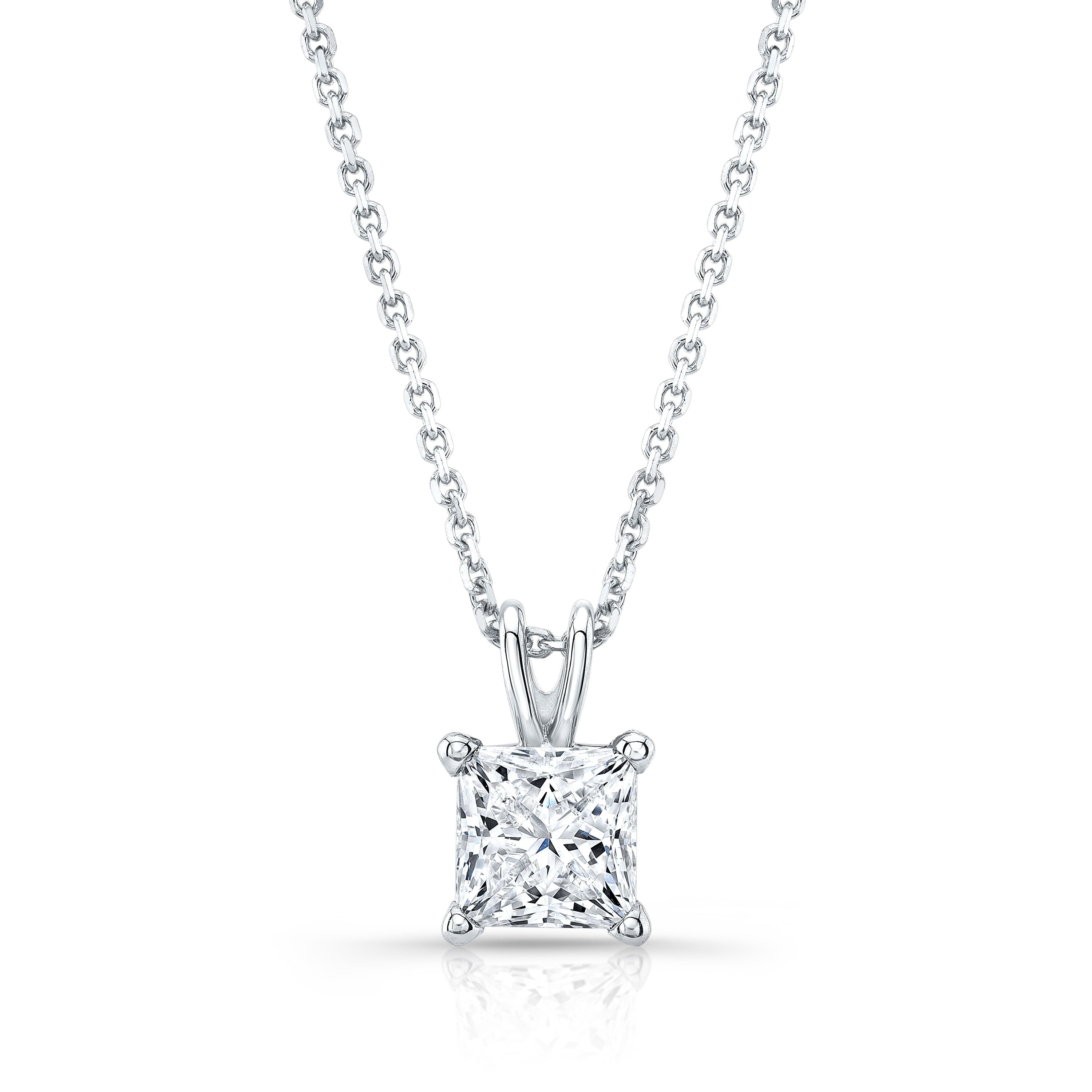 จี้เพชรเจ้าหญิงสังเคราะห์เม็ดเดี่ยว, ขนาด 1.25 กะรัต | ทองคำขาว 14K | 4 เตย
