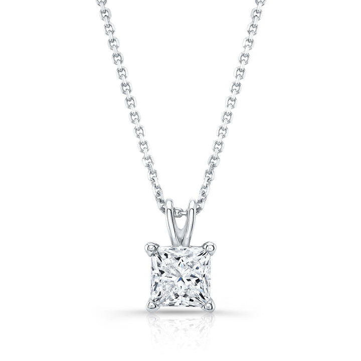 Natural Diamond Princess Cut Solitaire Pendant in 14K White Gold, 4 ct. t.w. – front view | RockHer