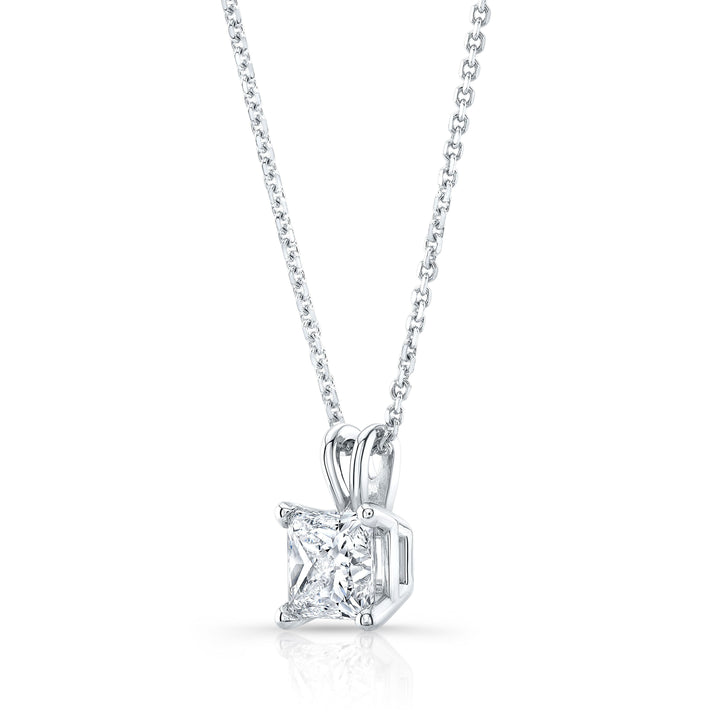 Princess Diamond Solitaire Pendant In A 14k White Gold 4-prong Basket Setting, 0.75ct. T.w. (hi, Si1-si2)