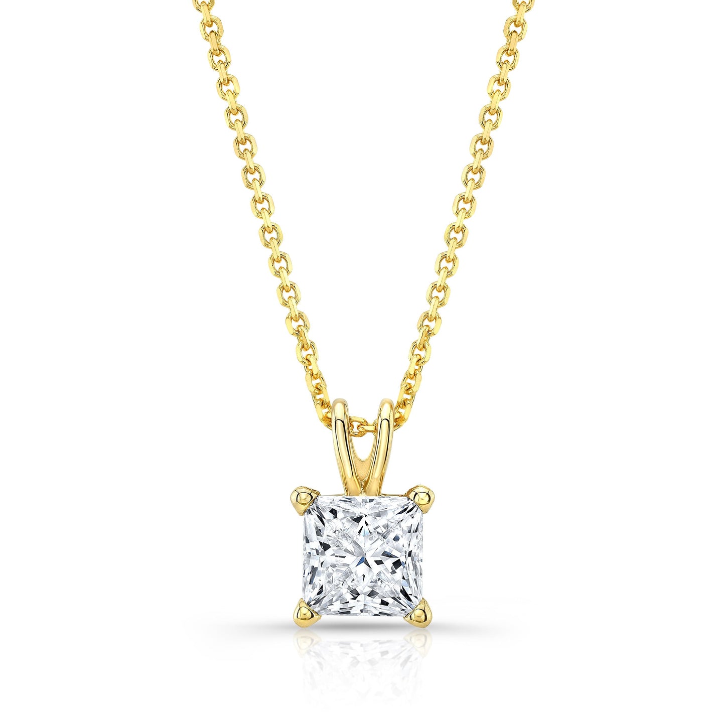 Princess Diamond Solitaire Pendant In A 14k Yellow Gold 4-prong Basket Setting, 1ct. T.w. (hi, Si1-si2)