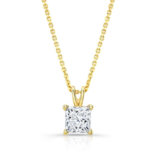 Princess Diamond Solitaire Pendant In A 14k Yellow Gold 4-prong Basket Setting, 1ct. T.w. (hi, Si1-si2)