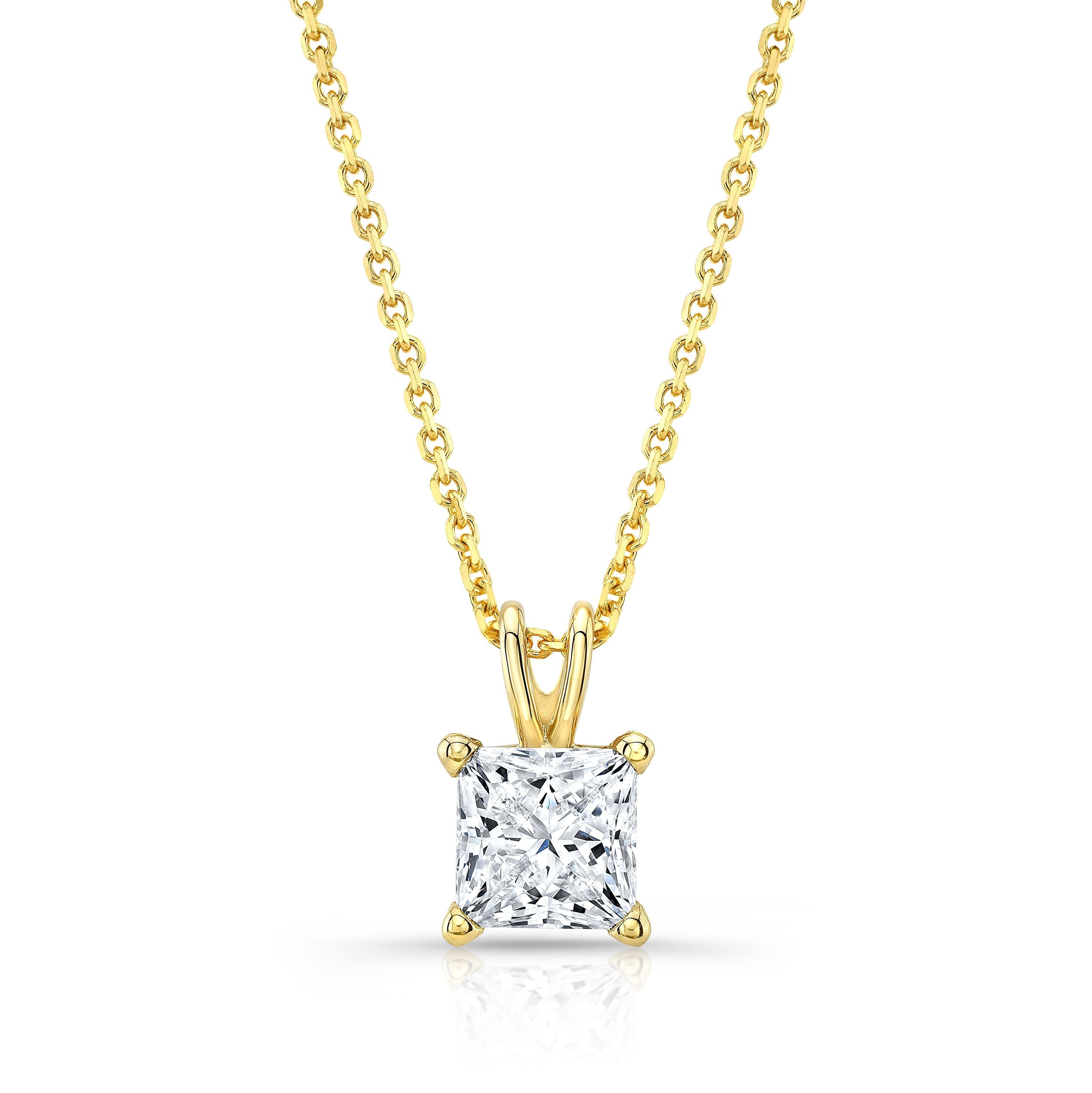 Princess Diamond Solitaire Pendant In A 14k Yellow Gold 4-prong Basket Setting, 3.67ct. T.w. (hi, Si1-si2)