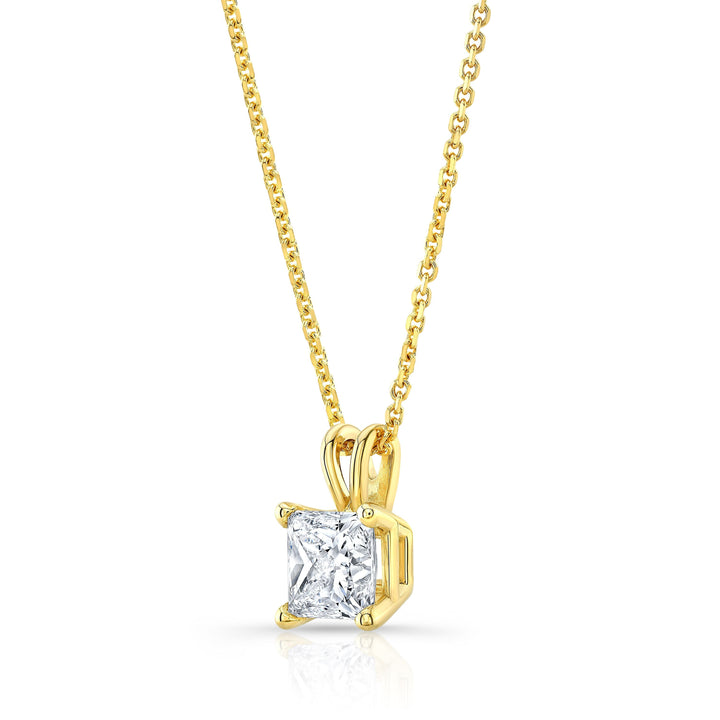 Princess Diamond Solitaire Pendant In A 14k Yellow Gold 4-prong Basket Setting, 0.75ct. T.w. (hi, Si1-si2)