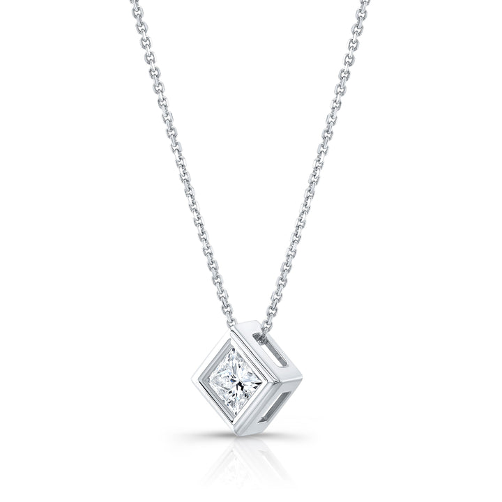 Lab Grown Princess Solitaire Diamond Pendant, 3/4 ct. – side profile | RockHer