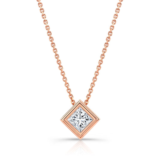 Princess Diamond Solitaire Pendant In A Platinum Bezel Slide Setting, 0.75ct. T.w. (hi, Si1-si2)