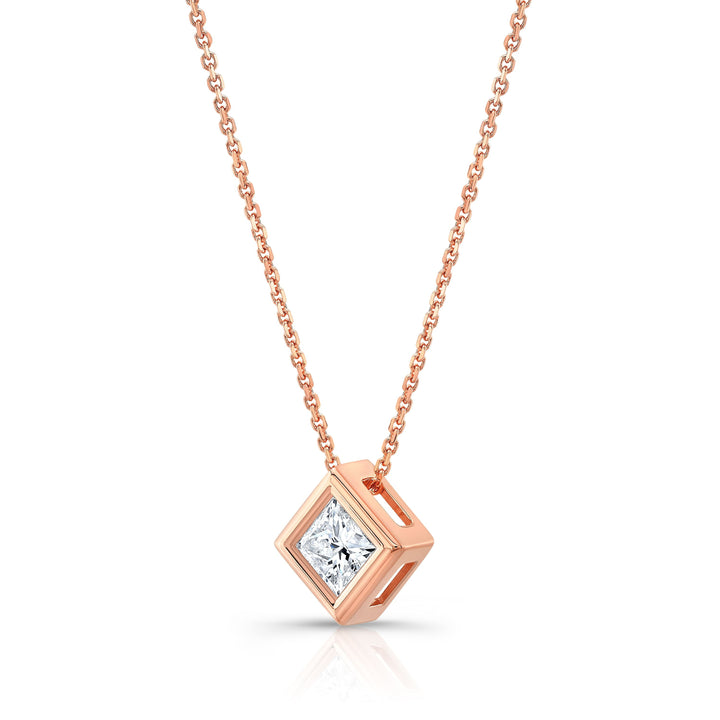 Princess Diamond Solitaire Pendant In A 14k Rose Gold Bezel Slide Setting, 1.25ct. T.w. (hi, Si1-si2)