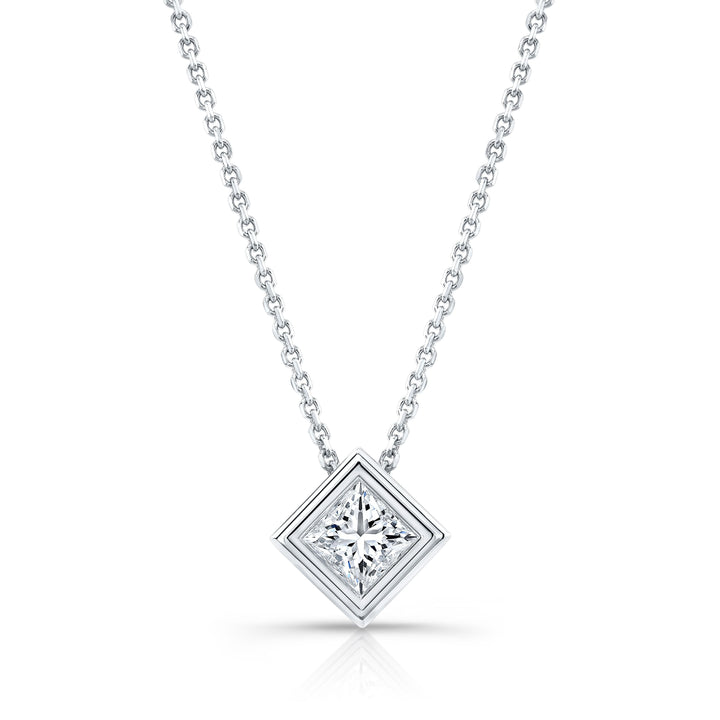 Lab Grown Princess Solitaire Diamond Pendant, 3/4 ct. – front view | RockHer