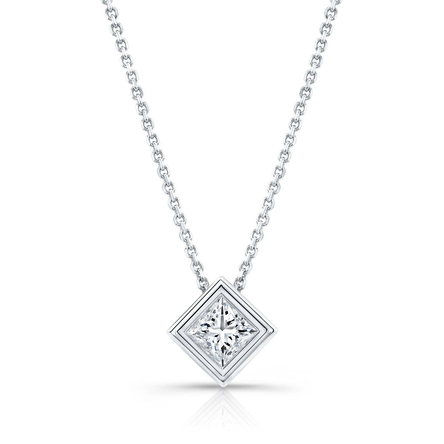Princess Diamond Solitaire Pendant In A 14k White Gold Bezel Slide Setting, 1.25ct. T.w. (hi, Si1-si2)