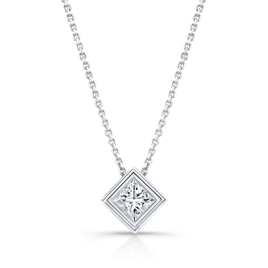 Princess Diamond Solitaire Pendant In A 14k White Gold Bezel Slide Setting, 0.4ct. T.w. (hi, Si1-si2)