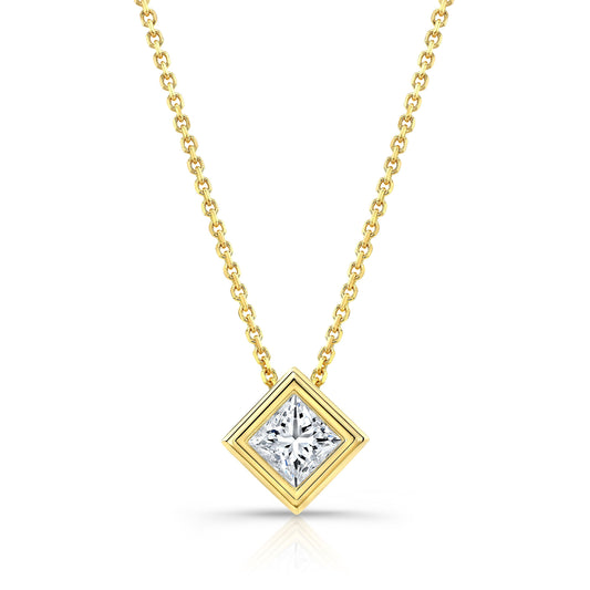 จี้เพชรเจ้าหญิงสังเคราะห์เม็ดเดี่ยว, 3/8 กะรัต | ทองคำ 14K | ตัวเรือนแบบ Bezel Slide