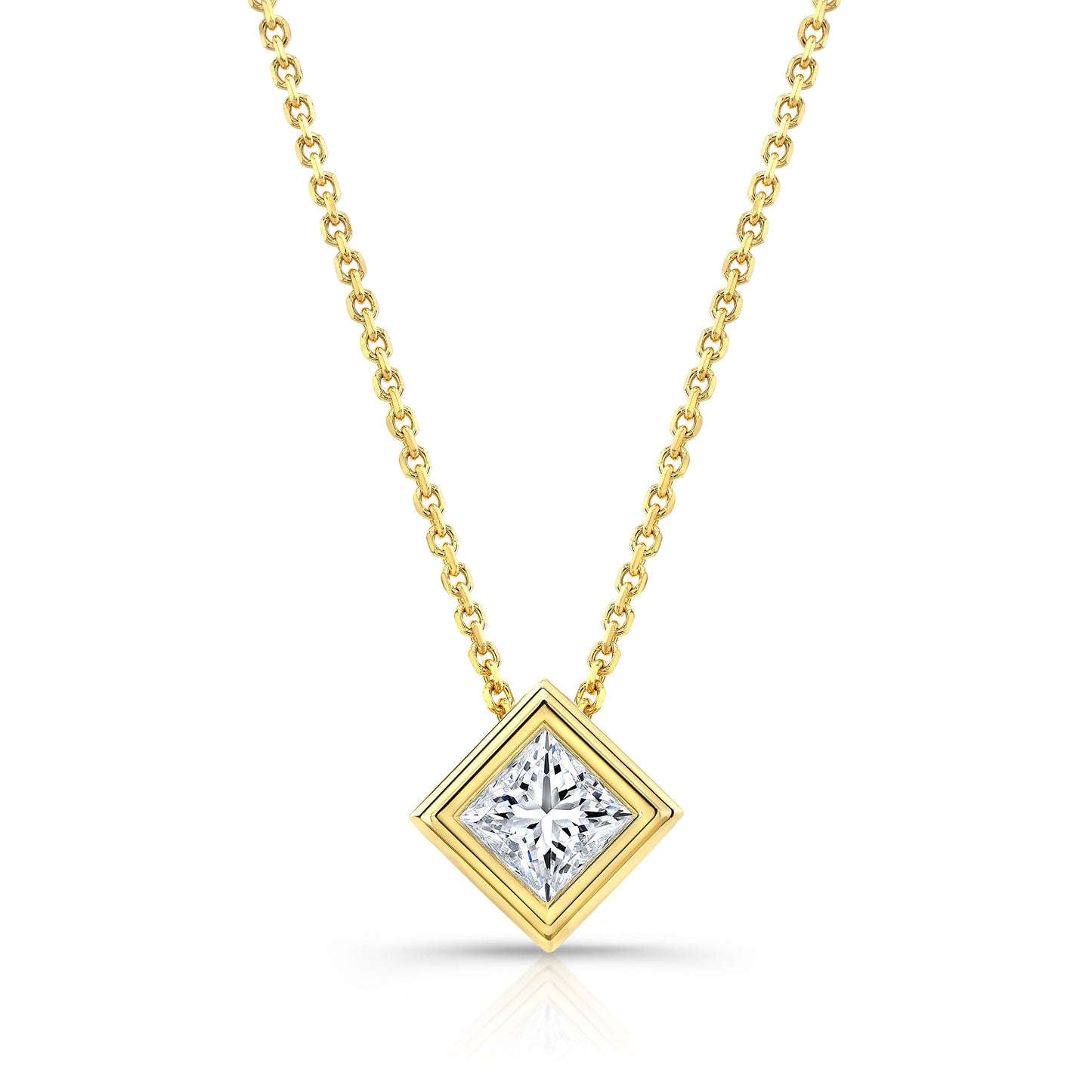 Princess Diamond Solitaire Pendant In A 14k Yellow Gold Bezel Slide Setting, 0.4ct. T.w. (hi, Si1-si2)