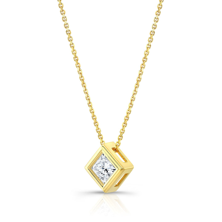 Princess Diamond Solitaire Pendant In A 14k Yellow Gold Bezel Slide Setting, 0.4ct. T.w. (hi, Si1-si2)