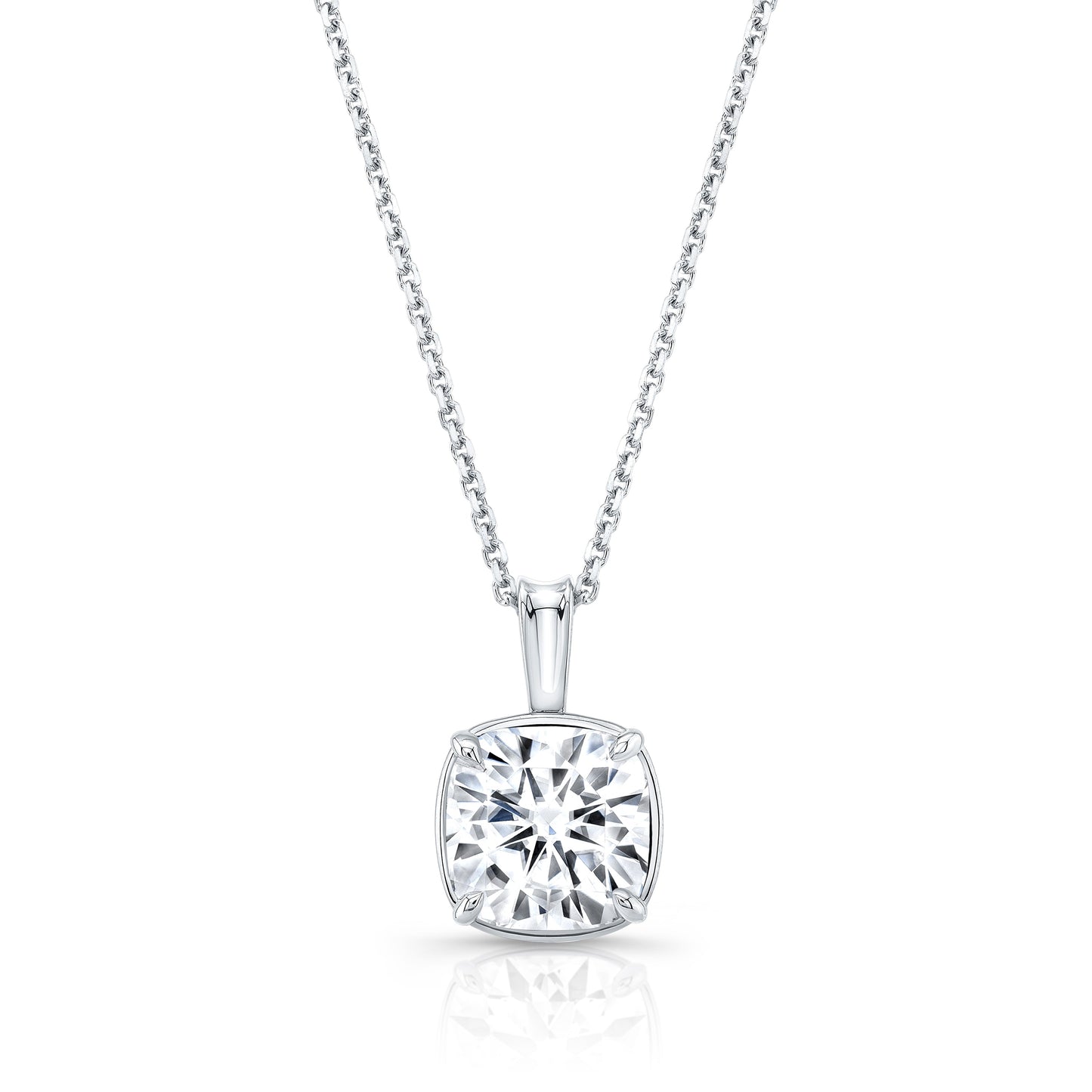 Lab Grown Cushion Solitaire Diamond Pendant, 3 ct. – front view | RockHer