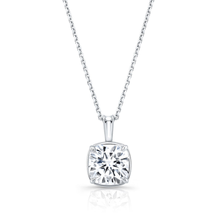 Lab Grown Cushion Solitaire Diamond Pendant, 3 ct. – front view | RockHer