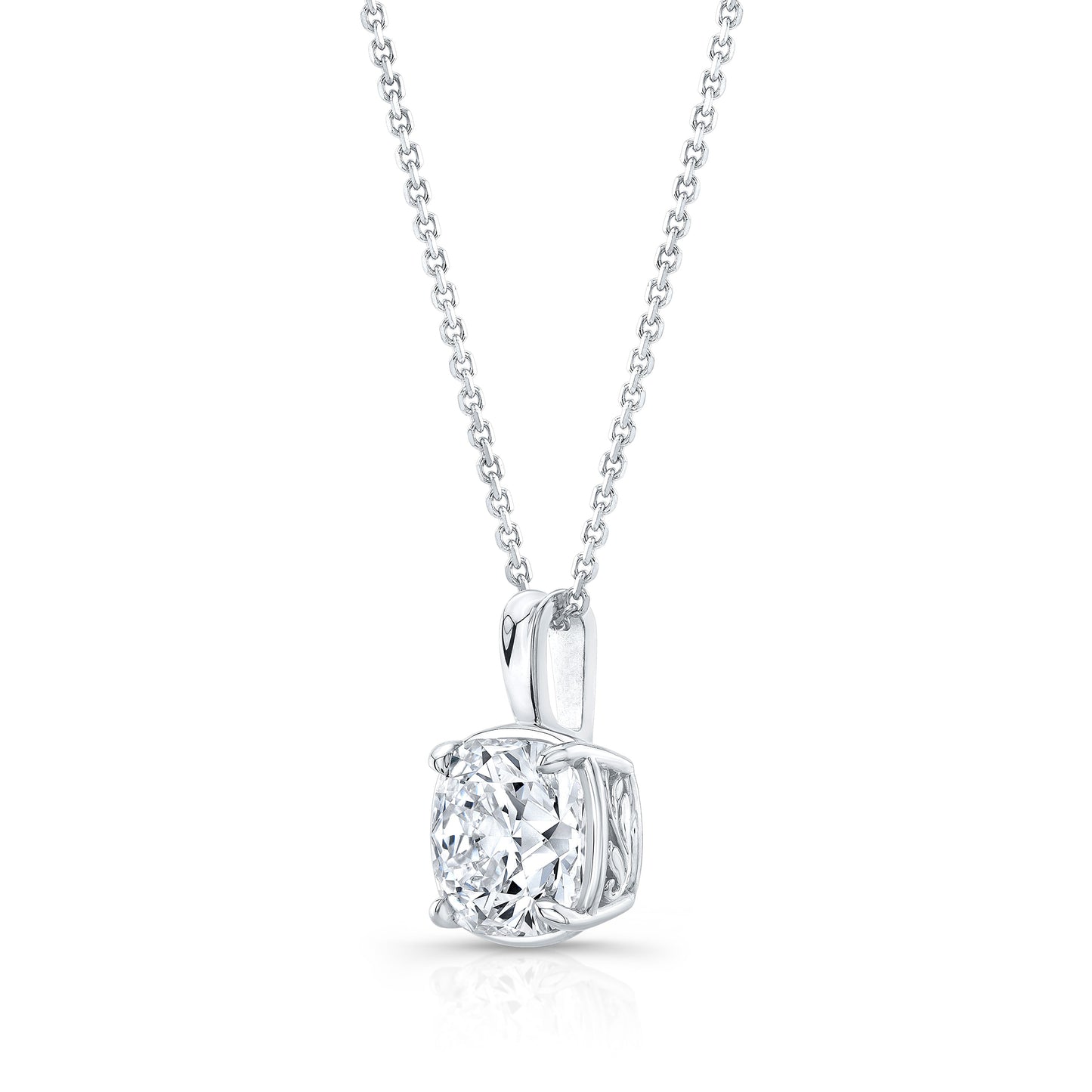 Lab Grown Cushion Solitaire Diamond Pendant, 3 ct. – side profile | RockHer