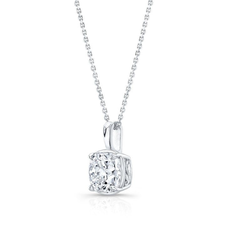 Lab Grown Cushion Solitaire Diamond Pendant, 3 ct. – side profile | RockHer