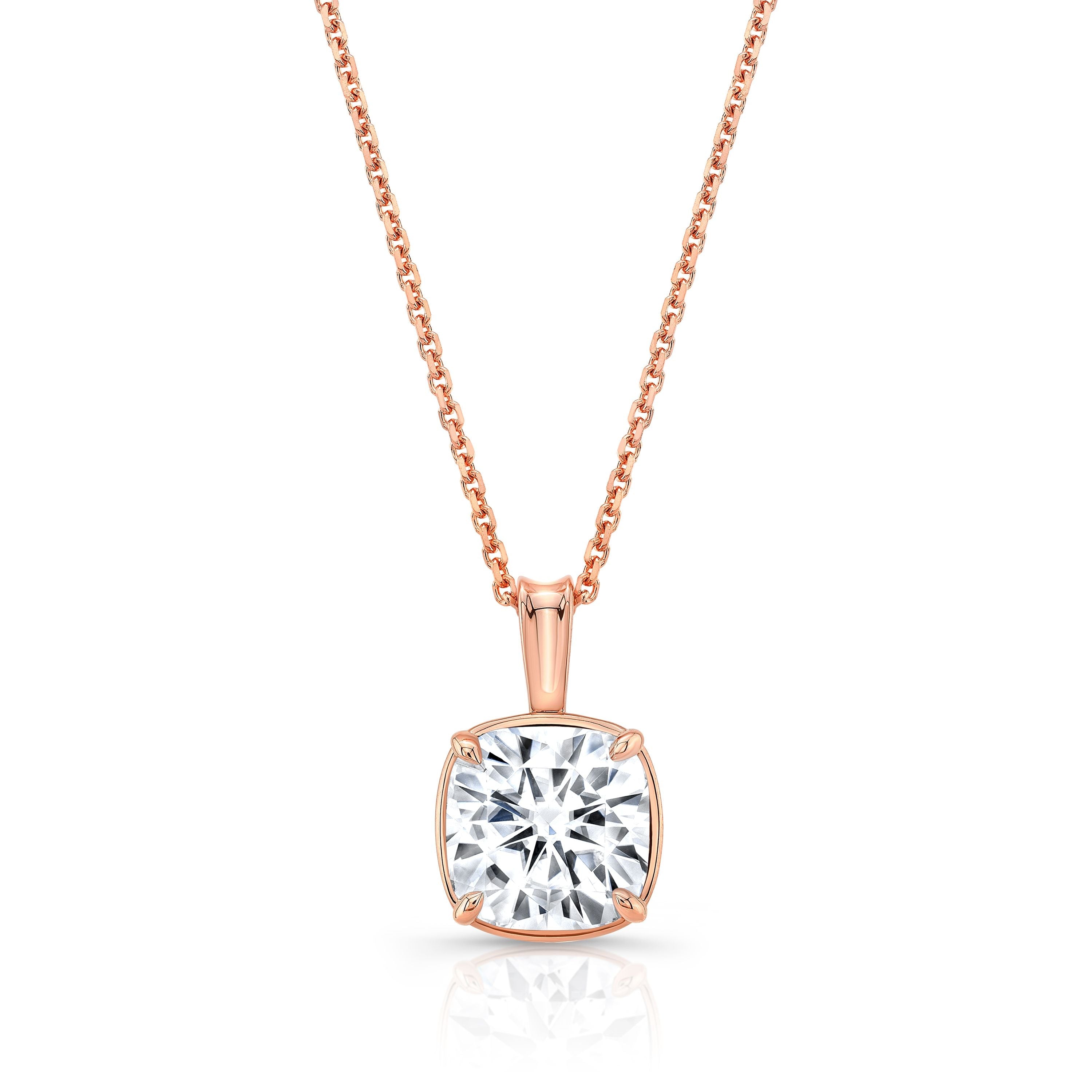จี้เพชรเลี้ยงทรงหมอนเม็ดเดี่ยว 3 กะรัต | ทองคำสีกุหลาบ 14K | 4 เตย