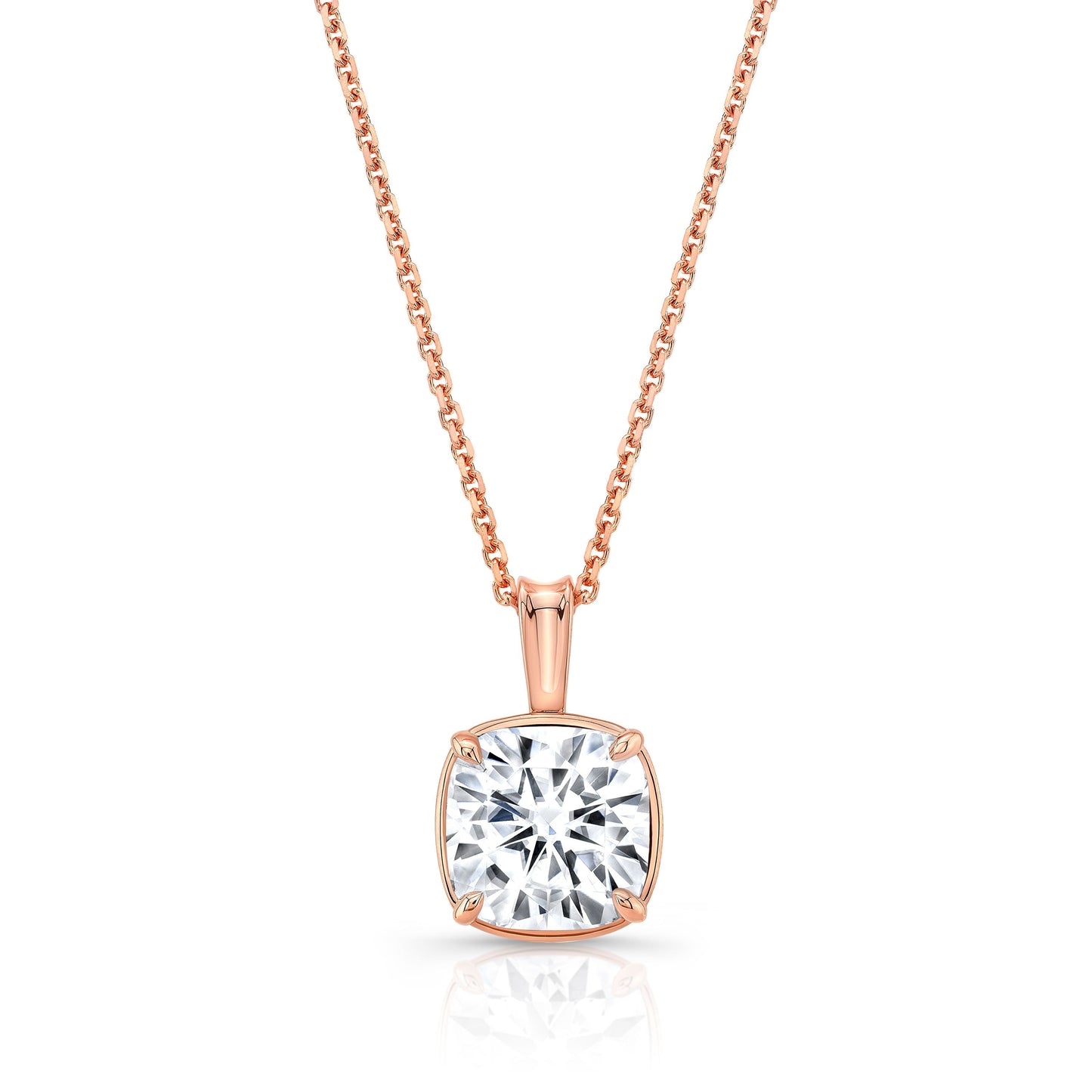 จี้เพชรเลี้ยงทรงหมอนเม็ดเดี่ยว 3 กะรัต | ทองคำสีกุหลาบ 14K | 4 เตย