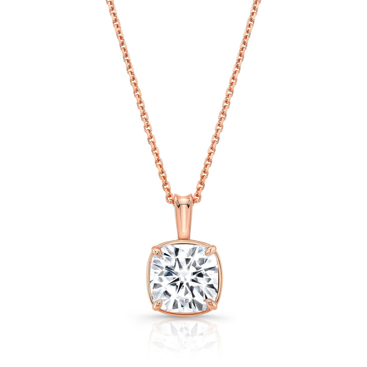 Lab Grown Cushion Solitaire Diamond Pendant, 3 ct. – front view | RockHer