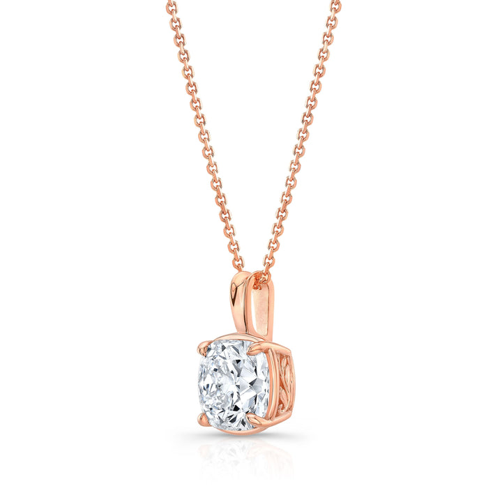 จี้เพชรเลี้ยงทรงหมอนเม็ดเดี่ยว 3 กะรัต | ทองคำสีกุหลาบ 14K | 4 เตย