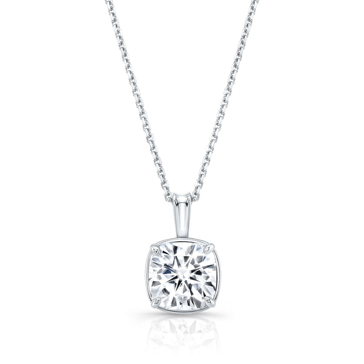 Lab Grown Cushion Solitaire Diamond Pendant, 3 ct. – front view | RockHer