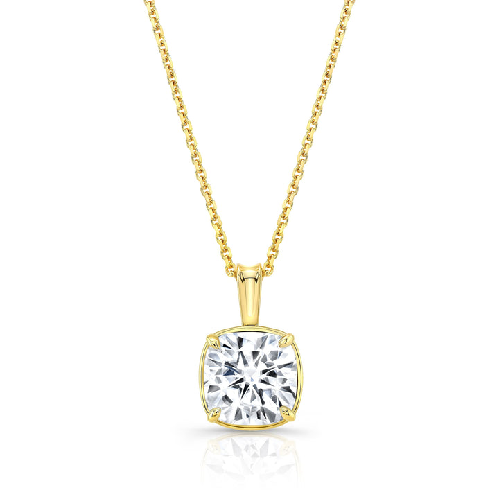 Lab Grown Cushion Solitaire Diamond Pendant, 3 ct. – front view | RockHer